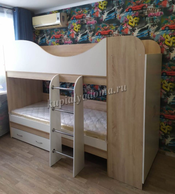 Кровать двухъярусная Карлсон Люкс со шкафом (Белый/Дуб сонома)
