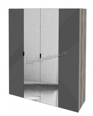 Шкаф комбинированный Манхэттен 4х дверный с зеркалом (Дуб гамильтон/Графит софт)