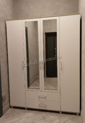 Шкаф Ева Е-43 шкаф 4-х дверный с зеркалом с ящиками (Серый дуб/Белый)