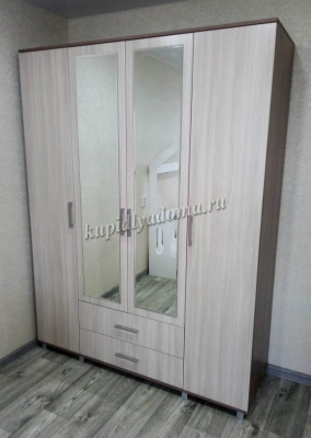 Шкаф Ева Е-43 4-х дверный с зеркалом с ящиками (Анкор тёмный/Анкор светлый)